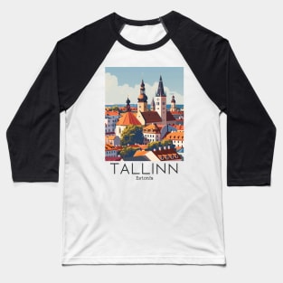 A Vintage Travel Illustration of Tallinn - Estonia Baseball T-Shirt